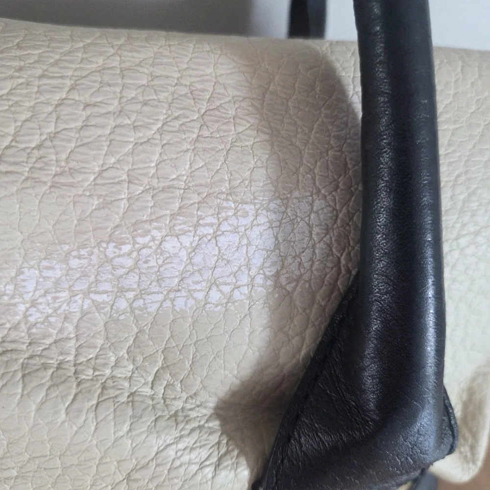 Kate Spade New York Cream Black Pebbled Leather Satchel Purse Missing Strap